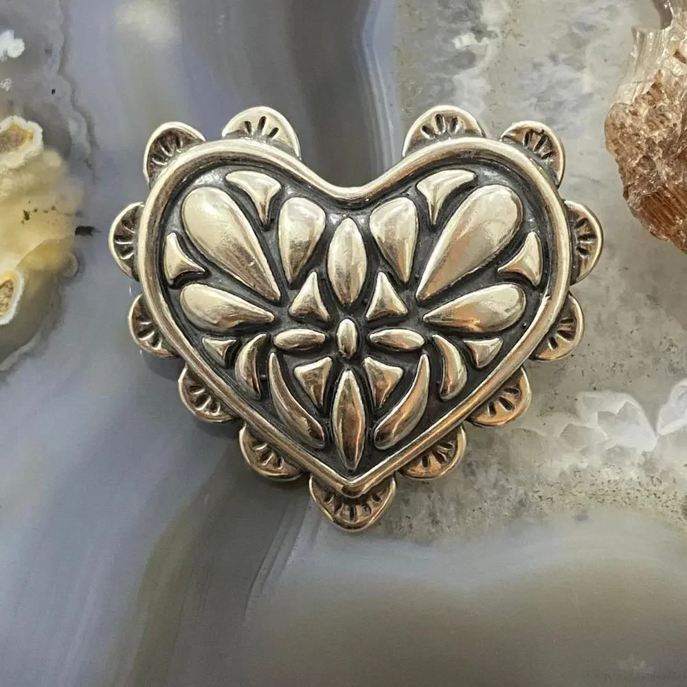 Carolyn Pollack Southwestern Style Sterling Silver Decorated Heart Brooch